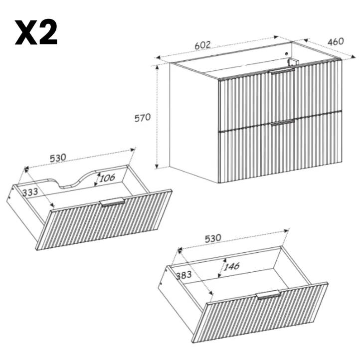 Mobile bagno sospeso 120cm cm con 2 lavabi da appoggio, 2 specchi, colonna e cubotti quercia antracite Limpid