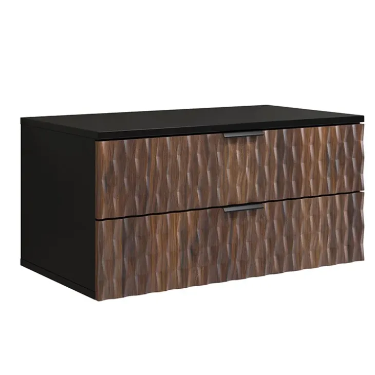 Mobile bagno sospeso 82cm con colonna e pensile nero frontali noce decorati Silvy