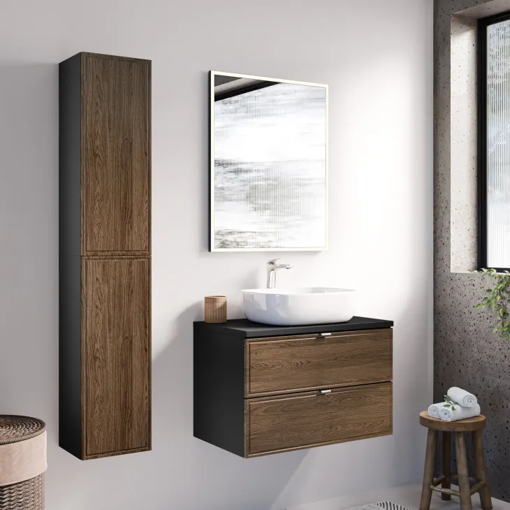Mobile bagno sospeso 80cm con colonna noce Walnuts