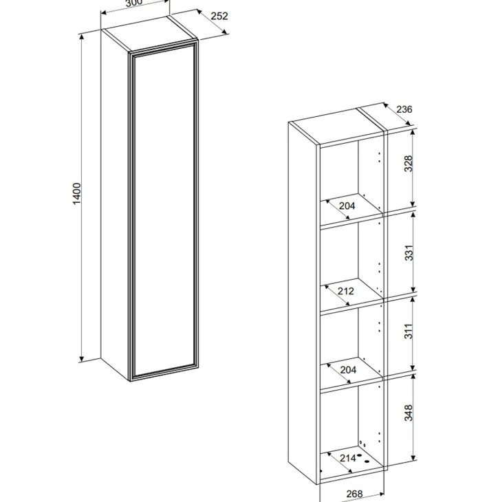 Mobile bagno sospeso 80cm con colonna noce Walnuts