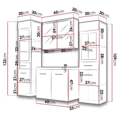 Mobile bagno sospeso 60cm con lavabo, specchio e 2 colonne vetrate bianco lucido Luz