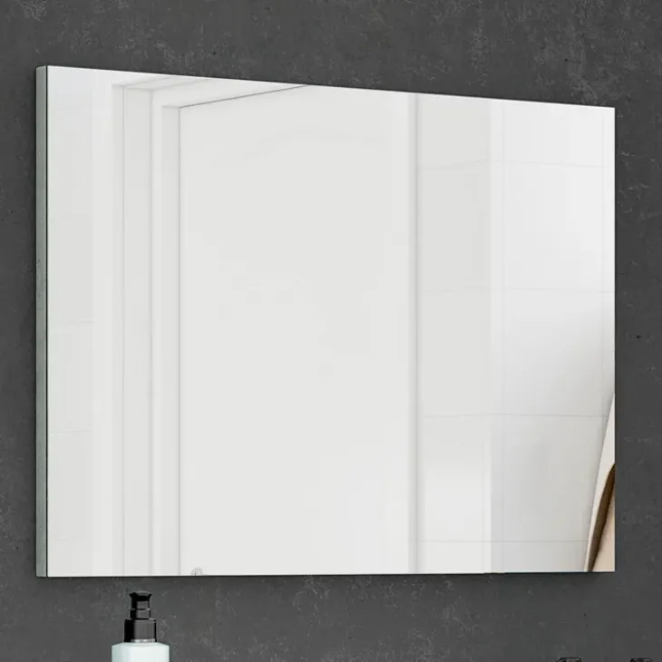Mobile bagno sospeso 80cm con lavabo, specchio e colonna cemento bianco Oscar