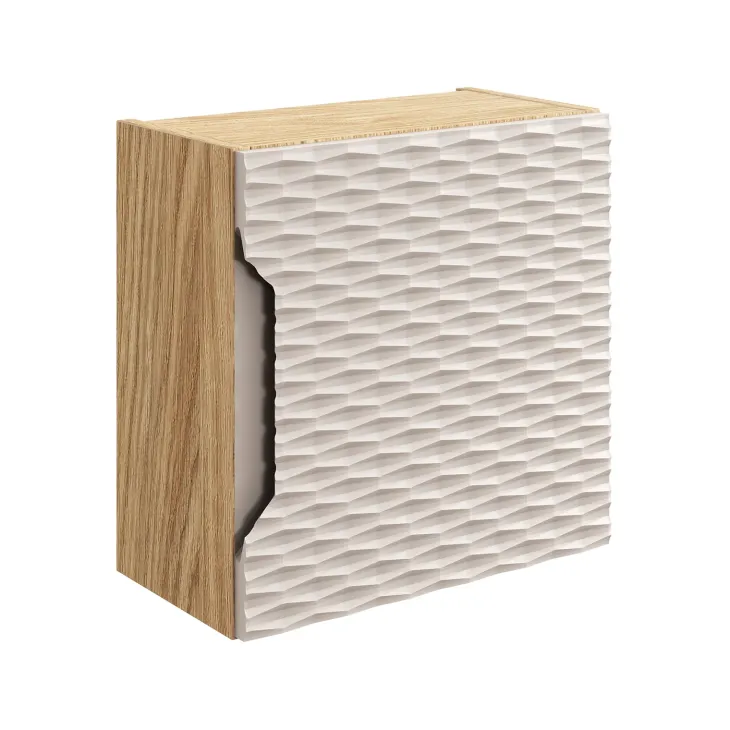 Mobile bagno sospeso 120cm con lavabo, specchio, colonna e 3 pensili beige rovere Swim