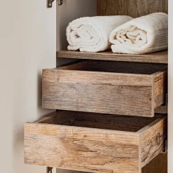 Mobile bagno sospeso 100cm con lavabo, mobile specchio e colonna grigio quercia Serif