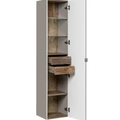 Mobile bagno sospeso 100cm con lavabo, mobile specchio e colonna grigio quercia Serif