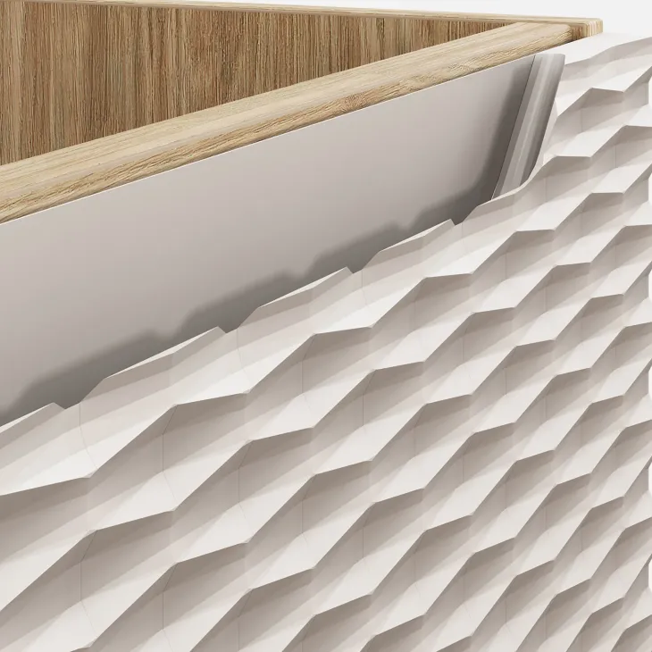 Mobile bagno sospeso 120cm con 2 lavabi, colonna, pensile e base sospesa beige rovere Swim