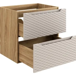 Mobile bagno sospeso 120cm con 2 lavabi, colonna, pensile e base sospesa beige rovere Swim