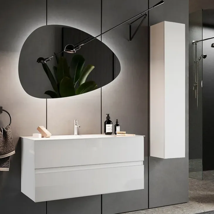 Mobile bagno sospeso 60cm con lavabo 2 cassetti bianco lucido Moon