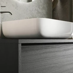 Mobile bagno sospeso 92cm con lavabo e specchio nero frassinato Absolut