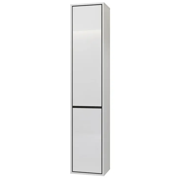 Mobile bagno sospeso 78cm con specchio e colonna bianco lucido nero Linda