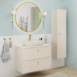 Mobile bagno sospeso 80cm fresato 2 cassetti beige Sand
