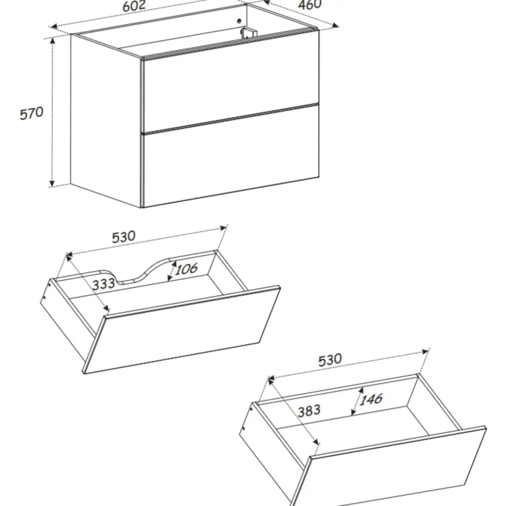 Mobile bagno sospeso fresato 60cm con lavabo 2 cassetti beige Sand
