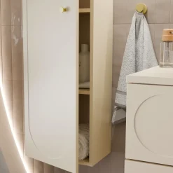 Mobile bagno sospeso fresato 80cm con colonna beige Sand