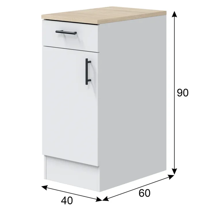 Mobile base multiuso 40x90h cm componibile 1 cassetto 1 anta bianco lucido rovere Kimera