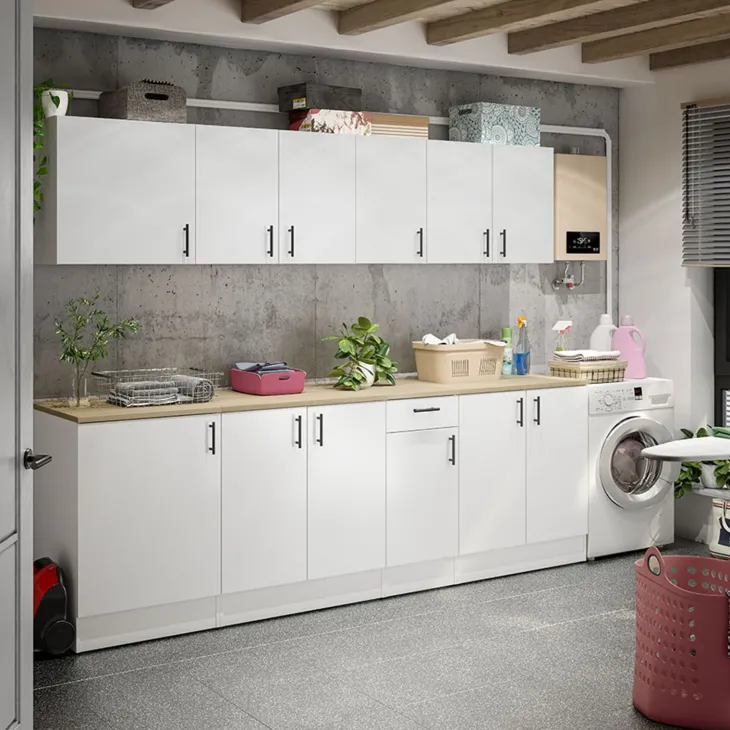 Mobile base sottolavello multiuso 80x90h cm componibile 2 ante bianco lucido rovere Kimera