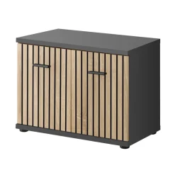 Mobile ingresso 120x203h cm con specchio e appendiabiti rovere rustico antracite stampa a righe California 2 Gihome®
