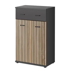 Mobile ingresso 210x203h cm con specchio e appendiabiti rovere rustico antracite stampa a righe California 4 Gihome®