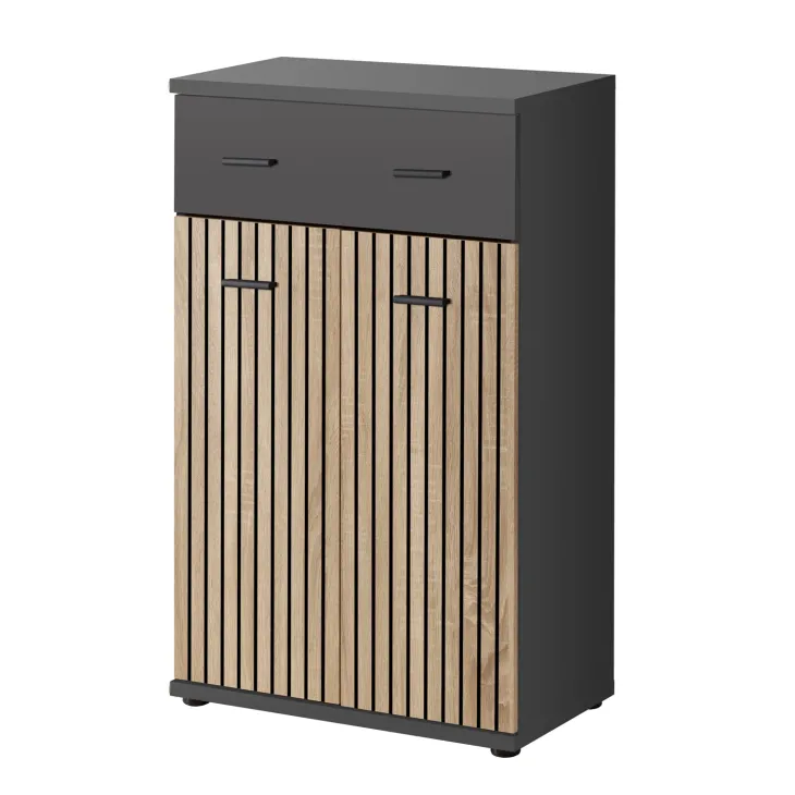 Mobile ingresso 210x203h cm con specchio e appendiabiti rovere rustico antracite stampa a righe California 4 Gihome®