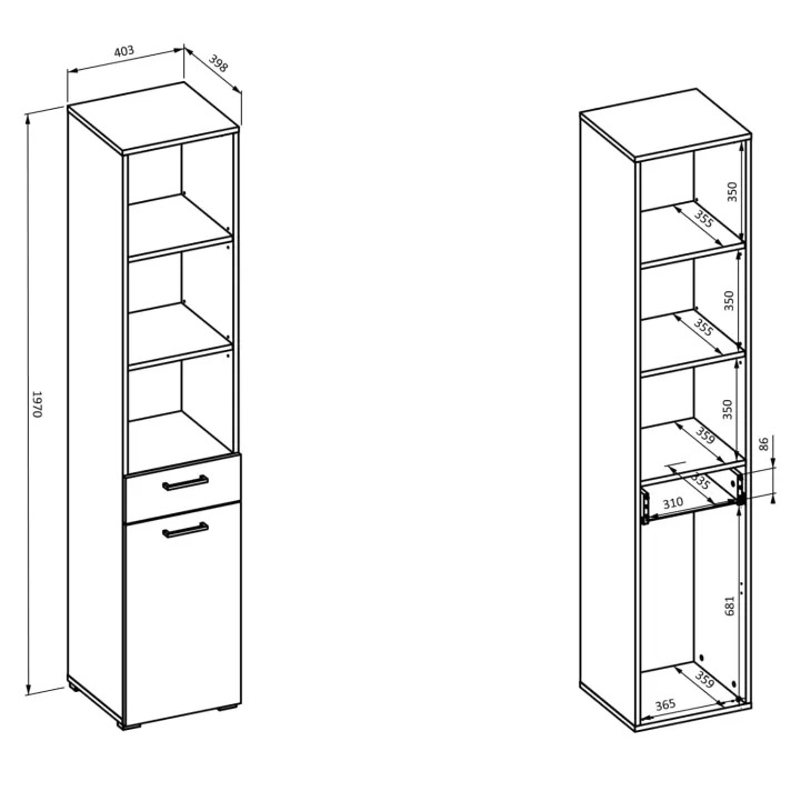 Mobile lavatrice e asciugatrice 172x197h cm con colonna tortora rovere Wave