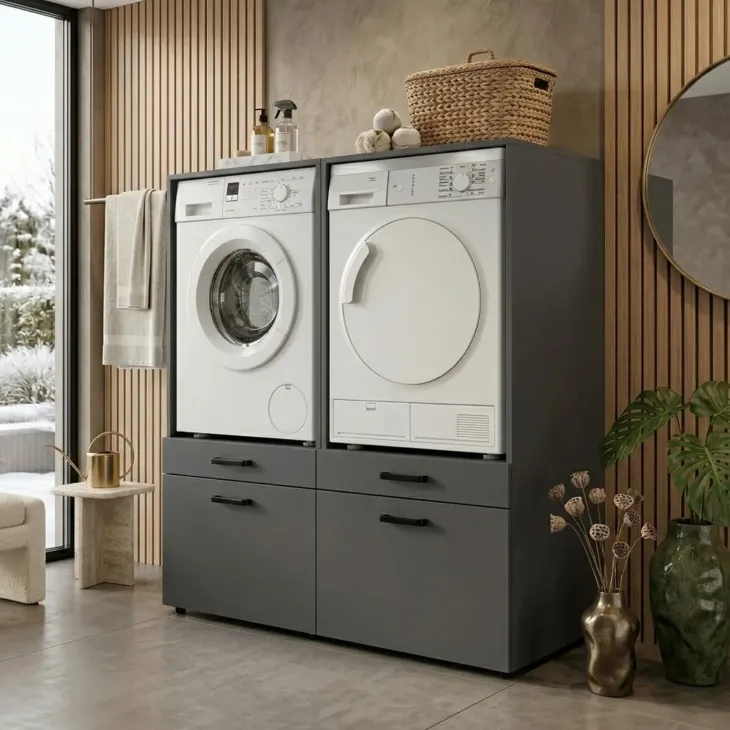 Mobile lavatrice 67x144h cm con cassettone antracite Water