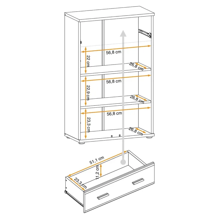 Mobile multiuso ingresso 60x96h cm stampa a righe rovere rustico antracite California Gihome®