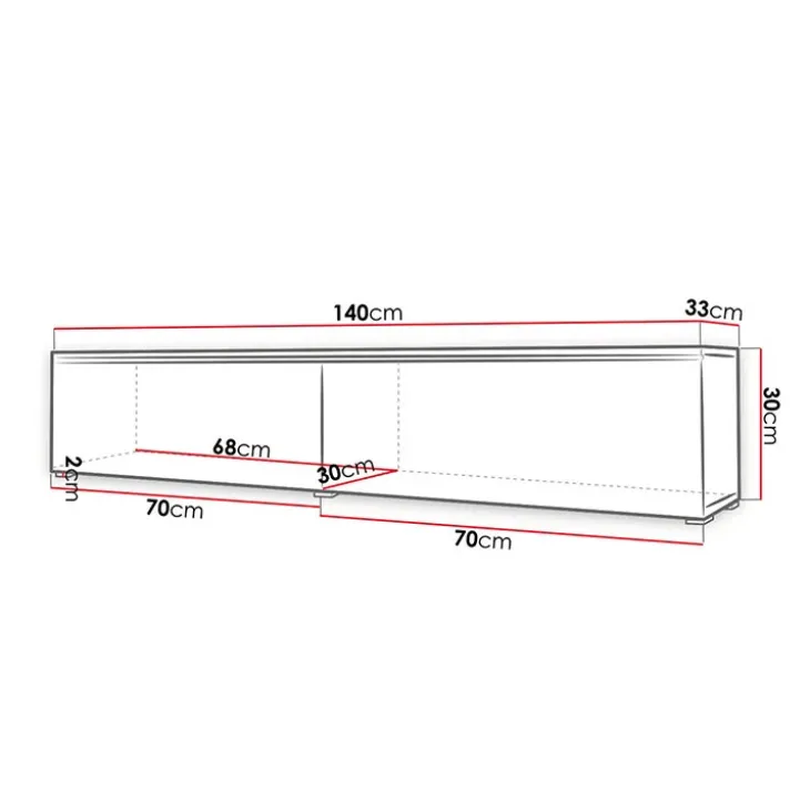 Mobile porta TV sospeso 140x30h cm con LED rovere bianco lucido Silvia