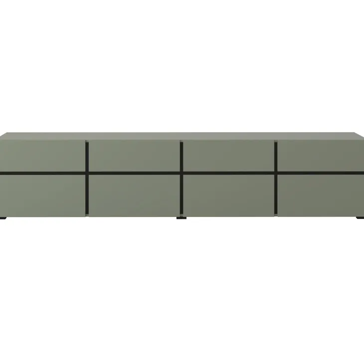 Mobile porta TV 225x48h cm 4 ante a ribalta 4 cassetti moderno verde nero Lolla