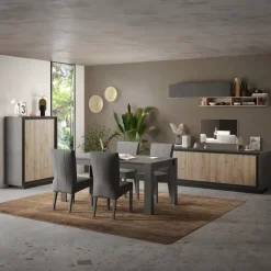 Mobile porta TV 184x58h cm 2 ante 1 cassetto antracite rovere chiaro Deluxe