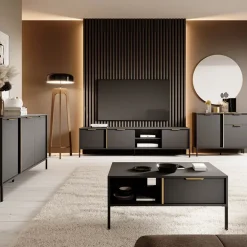 Mobile porta TV 203x53h cm 3 ante 2 vani moderno antracite Nebula