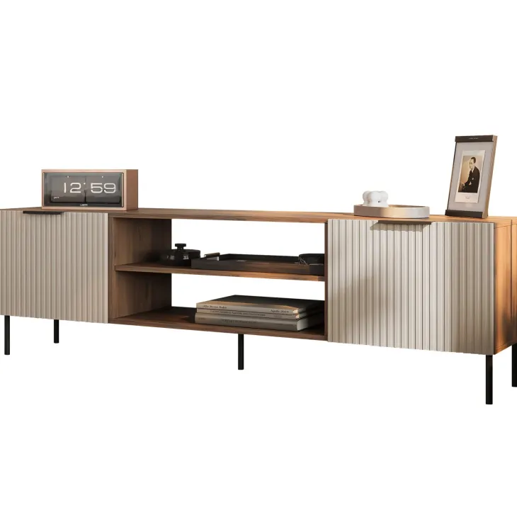 Mobile porta TV 181x53h cm 2 ante 2 vani a giorno beige cashmere noce Serenia
