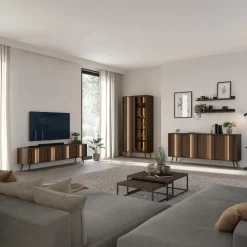 Mobile porta TV 183x54h cm con led 4 ante soggiorno noce Bois
