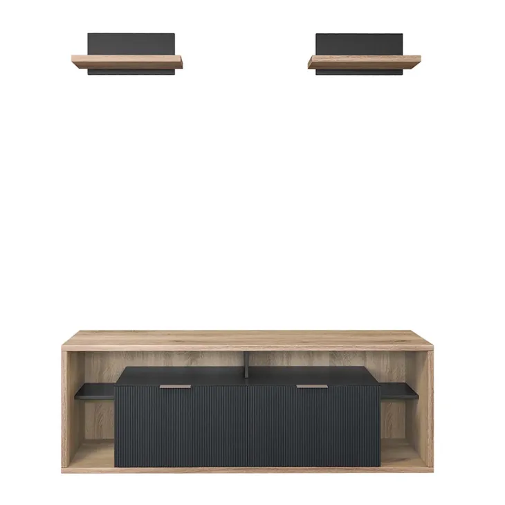 Mobile porta TV 160x56h cm con 2 mensole cannettato rovere nero Savona