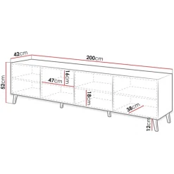 Mobile porta TV 200x52h cm moderno con frontale decorato bianco lucido Placida