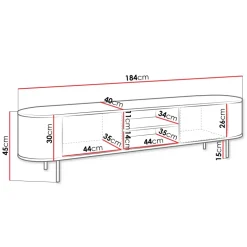 Mobile porta tv 184x45h cm 2 vani rovere effetto marmo nero Roundi