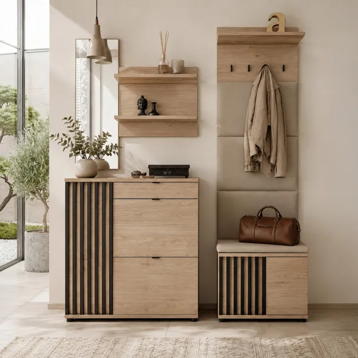 Mobile scarpiera multiuso 90x95h cm 3 ante 1 cassetto cannettato rovere nero Berlino