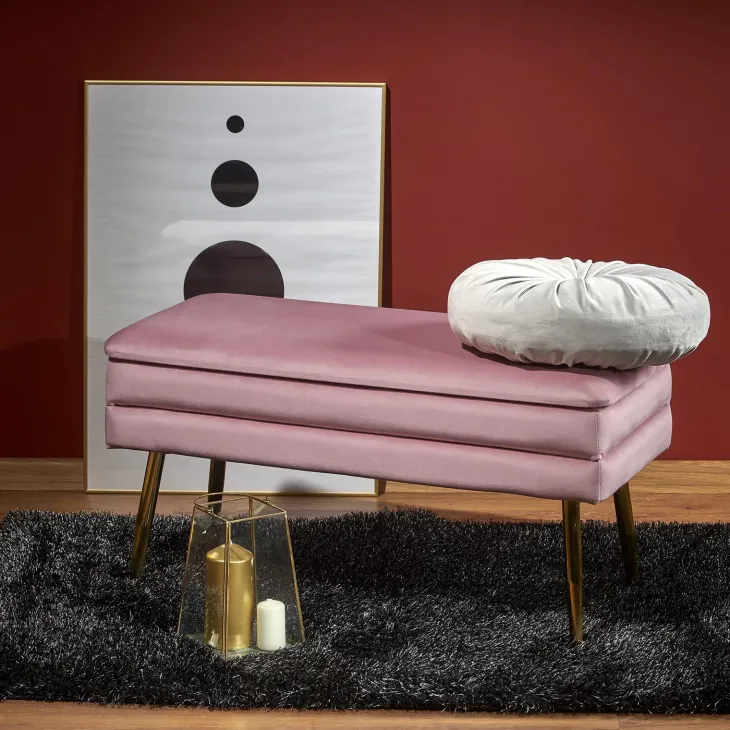 Panca contenitore 78x42cm in velluto moderna rosa oro Franz