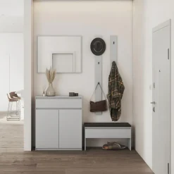 Panca scarpiera 92x50cm con imbottitura grigio Accent