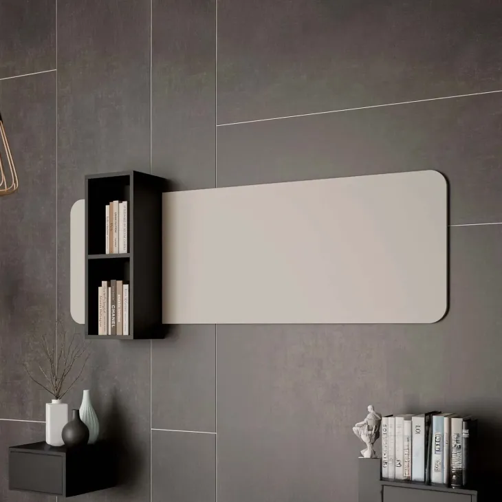 Pannello a parete 160x52h cm con mensola beige cashmere nero Bellagio