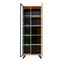Parete attrezzata con biocamino 340x192h cm noce con stampa nera Mendes