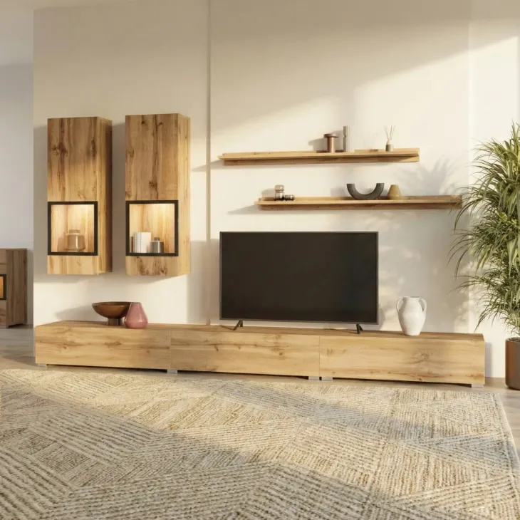 Parete attrezzata moderna 270x176h cm rovere rustico Emotion Gihome®