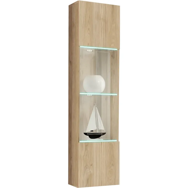Parete attrezzata sospesa 260x170h cm con biocamino e vetrine rovere Ignis 6 Gihome®