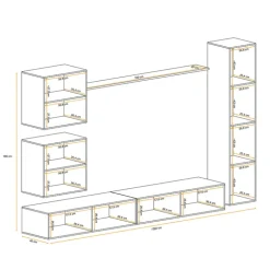 Parete attrezzata sospesa 280x180h cm moderna bianco e nero lucido Geo 07