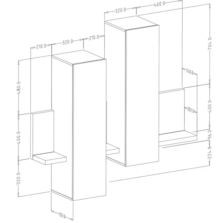 Parete attrezzata 219x205h cm soggiorno rovere antracite Megan Gihome®