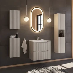 Pensile bagno sospeso 20x57h cm cannettato 1 anta beige Cleany