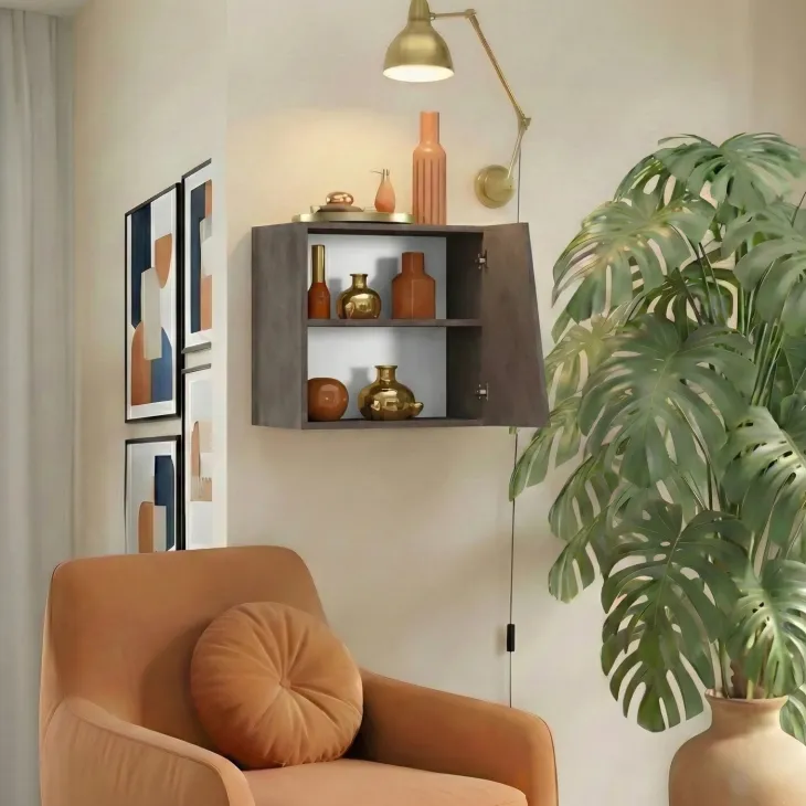 Pensile cubo sospeso 55x50cm 1 anta taglio obliquo reversibile marrone bronzo Sunset