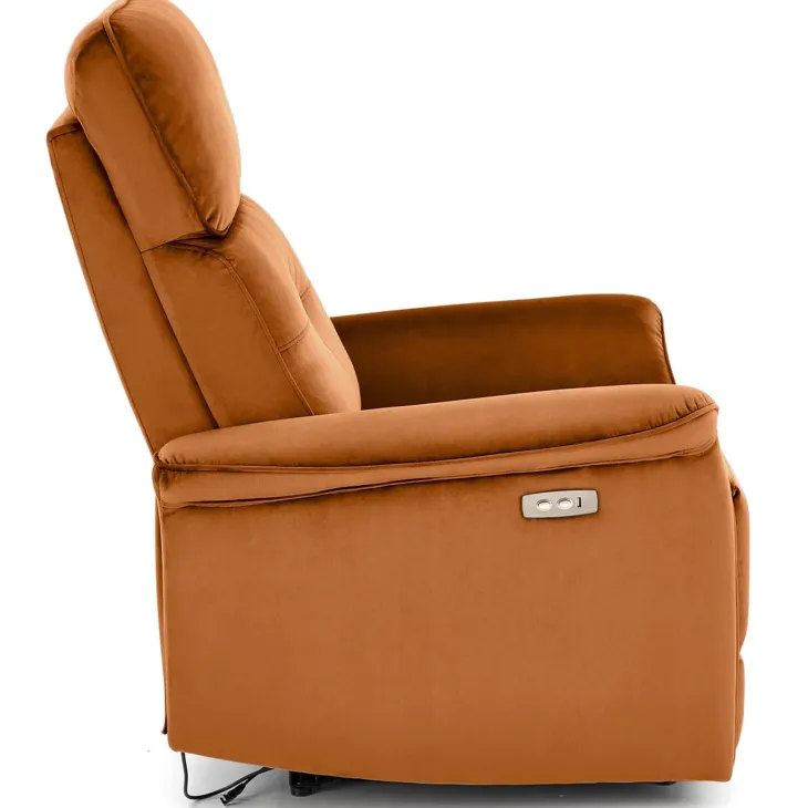 Poltrona relax reclinabile elettrica con presa USB in velluto arancio terracotta Fatia