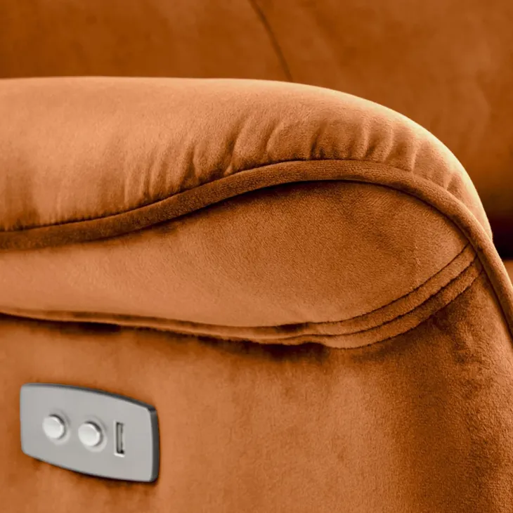 Poltrona relax reclinabile elettrica con presa USB in velluto arancio terracotta Fatia