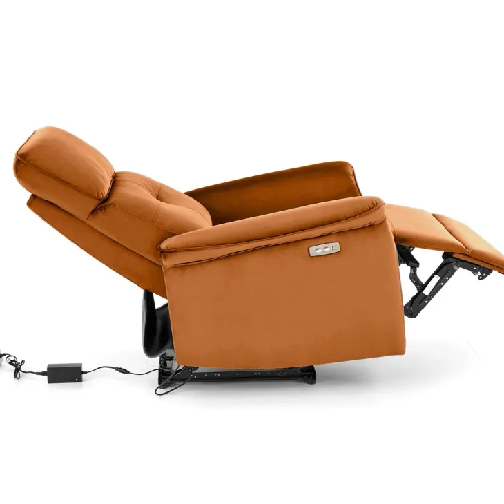 Poltrona relax reclinabile elettrica con presa USB in velluto arancio terracotta Fatia