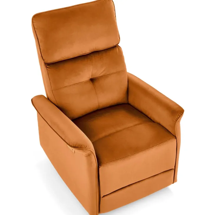 Poltrona relax reclinabile elettrica con presa USB in velluto arancio terracotta Fatia