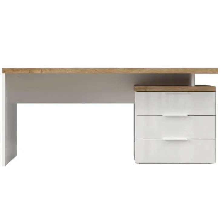 Scrivania ufficio reversibile 160x75cm con cassettiera bianco lucido rovere chiaro Opera